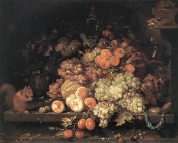 亞伯拉罕 米尼翁 Fruit Still-Life with Squirrel and Goldfinch